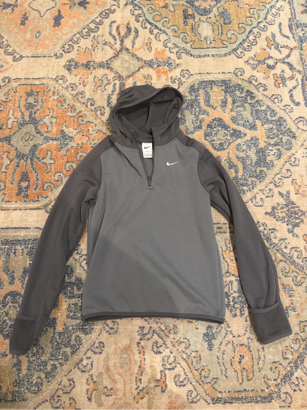 Nike Gray Hooded Quarter-Zip Performance Pullover